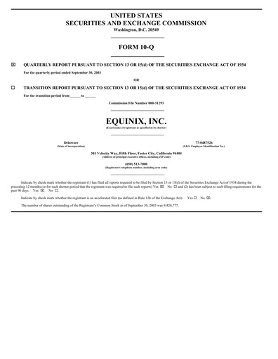 Thumbnail Equinix Quarterly Report 2003-q3