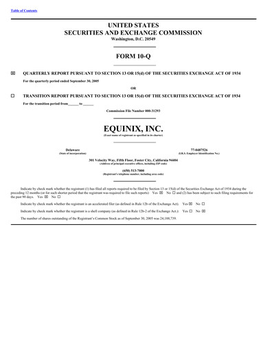 Thumbnail Equinix Quarterly Report 2005-q3