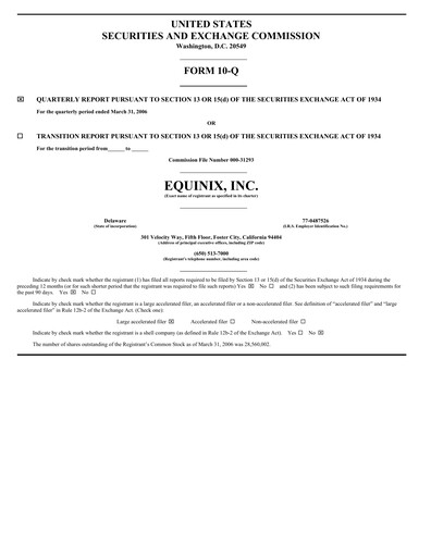 Thumbnail Equinix Quarterly Report 2006-q1