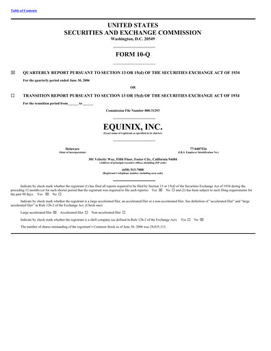 Thumbnail Equinix Quarterly Report 2006-q2