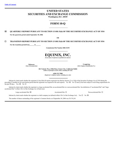 Thumbnail Equinix Quarterly Report 2006-q3