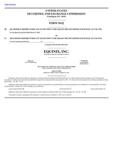 Thumbnail Equinix Quarterly Report 2007-q1