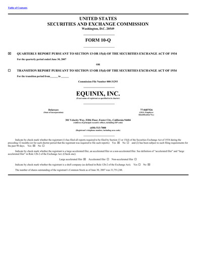 Thumbnail Equinix Quarterly Report 2007-q2