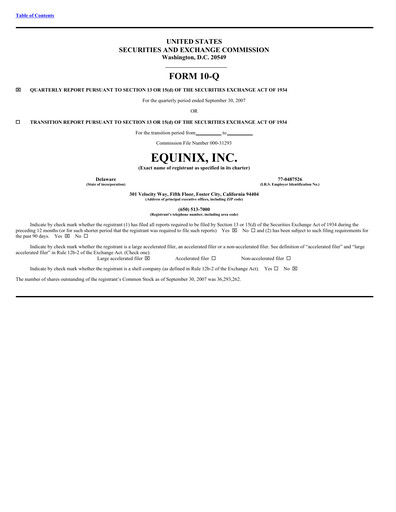 Thumbnail Equinix Quarterly Report 2007-q3
