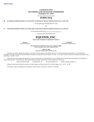 Thumbnail Equinix Quarterly Report 2008-q1