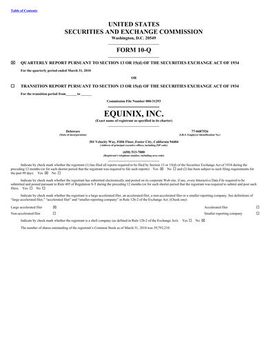 Thumbnail Equinix Quarterly Report 2010-q1