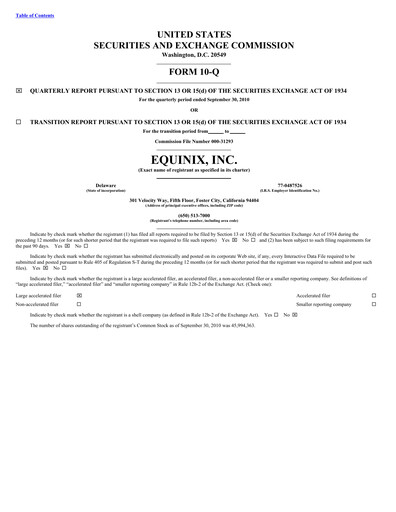 Thumbnail Equinix Quarterly Report 2010-q3