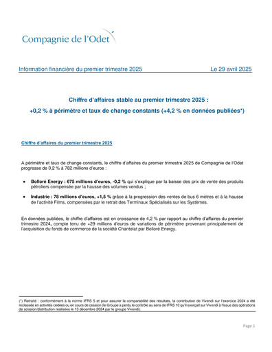 Thumbnail Compagnie de l'Odet Quarterly Report 2025-q1