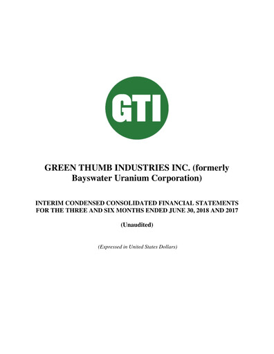 Thumbnail Green Thumb Industries Quarterly Report 2018-q2