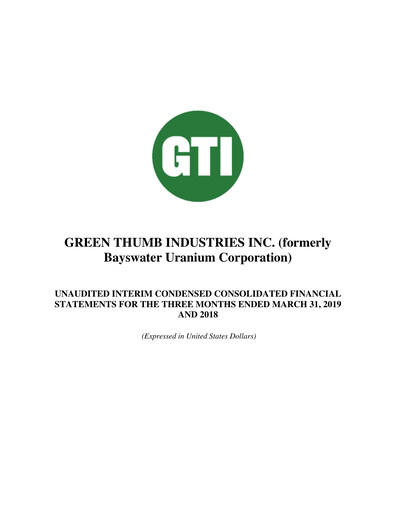 Thumbnail Green Thumb Industries Quarterly Report 2019-q1