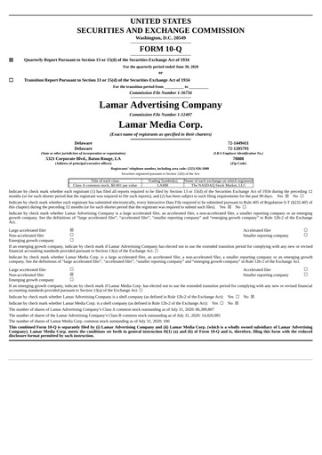 Thumbnail Lamar Advertising Quarterly Report 2020-q2