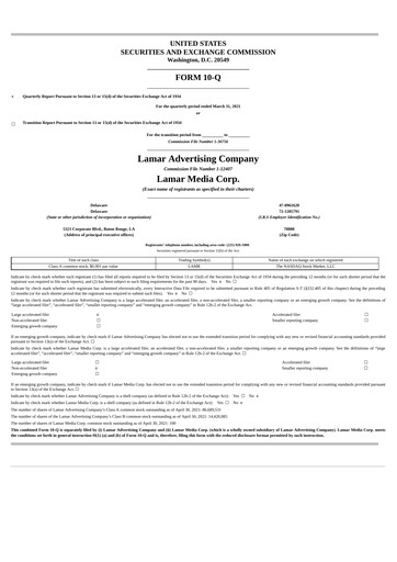 Thumbnail Lamar Advertising Quarterly Report 2021-q1