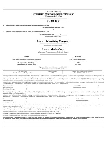 Thumbnail Lamar Advertising Quarterly Report 2021-q2