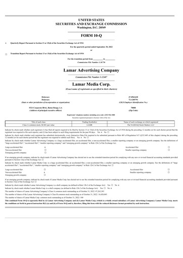 Thumbnail Lamar Advertising Quarterly Report 2022-q3