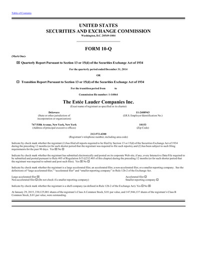 Thumbnail Estee Lauder Quarterly Report 2014-2015-q2