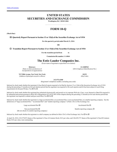 Thumbnail Estee Lauder Quarterly Report 2015-2016-q3