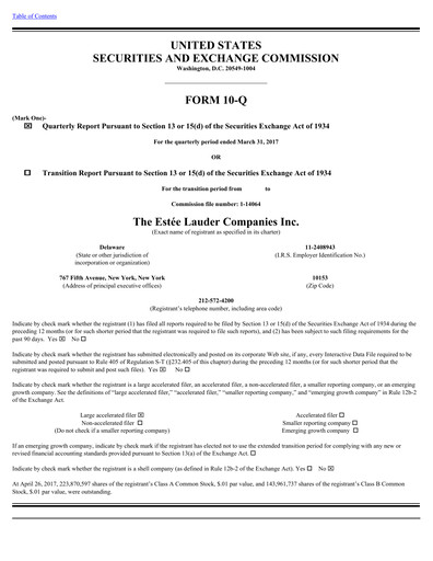 Thumbnail Estee Lauder Quarterly Report 2016-2017-q3
