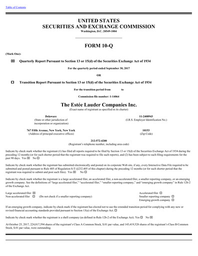Thumbnail Estee Lauder Quarterly Report 2017-2018-q1