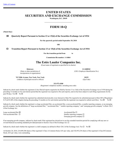 Thumbnail Estee Lauder Quarterly Report 2018-2019-q1