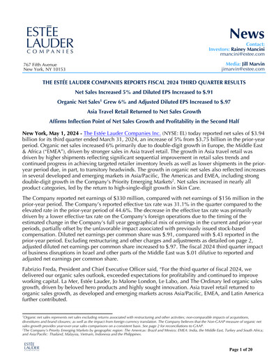 Thumbnail Estee Lauder Quarterly Report 2023-2024-q3