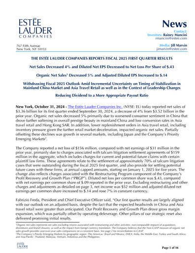 Thumbnail Estee Lauder Quarterly Report 2024-2025-q1