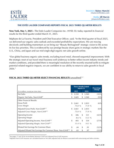 Thumbnail Estee Lauder Quarterly Report 2024-2025-q3