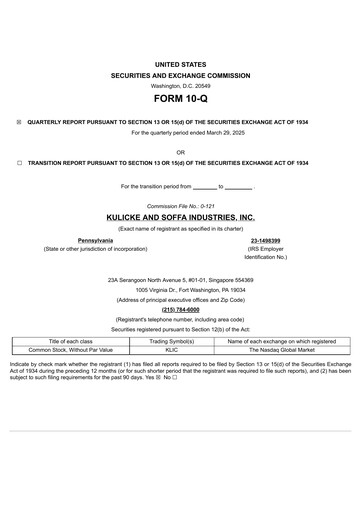 Vorschaubild Kulicke and Soffa Industries Quartalsbericht 2025-q2