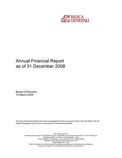 Thumbnail Banca Generali Annual Report 2008