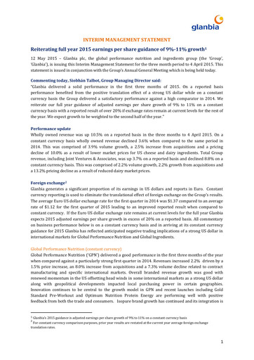 Vorschaubild Glanbia plc Quartalsbericht 2015-q1