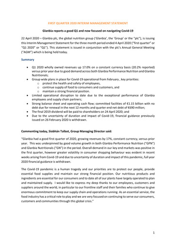 Vorschaubild Glanbia plc Quartalsbericht 2020-q1