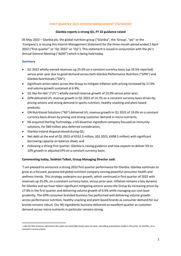 Vorschaubild Glanbia plc Quartalsbericht 2022-q1
