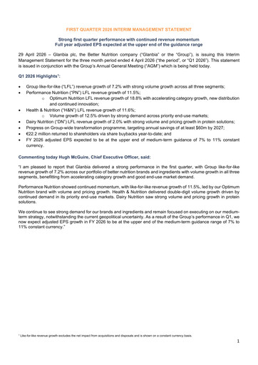 Vorschaubild Glanbia plc Quartalsbericht 2026-q1