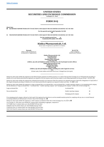 Thumbnail Kiniksa Pharmaceuticals
 Quarterly Report 2018-q3