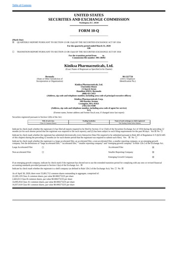 Thumbnail Kiniksa Pharmaceuticals
 Quarterly Report 2020-q1