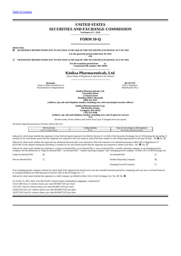 Thumbnail Kiniksa Pharmaceuticals
 Quarterly Report 2021-q2