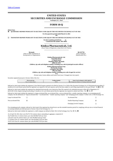 Thumbnail Kiniksa Pharmaceuticals
 Quarterly Report 2022-q1