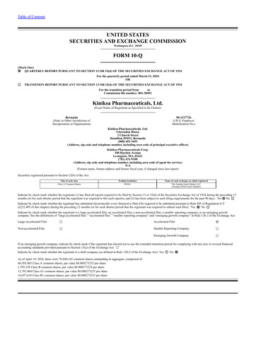 Thumbnail Kiniksa Pharmaceuticals
 Quarterly Report 2024-q1