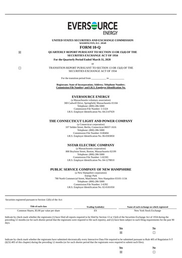 Thumbnail Eversource Energy Quarterly Report 2020-q1