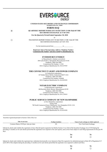 Thumbnail Eversource Energy Quarterly Report 2020-q3