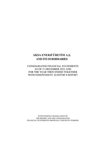 Thumbnail Aksa Energy Financial Statement 2022