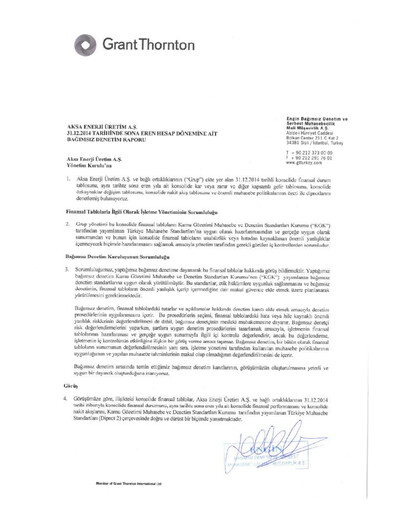 Thumbnail Aksa Energy Financial Statement 2014