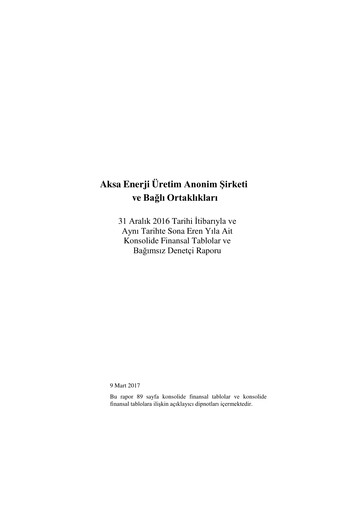 Thumbnail Aksa Energy Financial Statement 2016