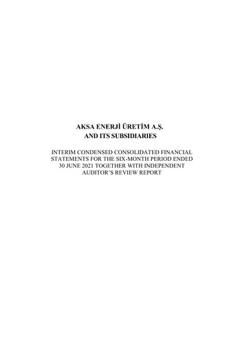 Thumbnail Aksa Energy Half-year Report 2021-h1