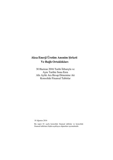 Thumbnail Aksa Energy Half-year Report 2016-h1