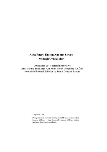 Thumbnail Aksa Energy Half-year Report 2019-h1
