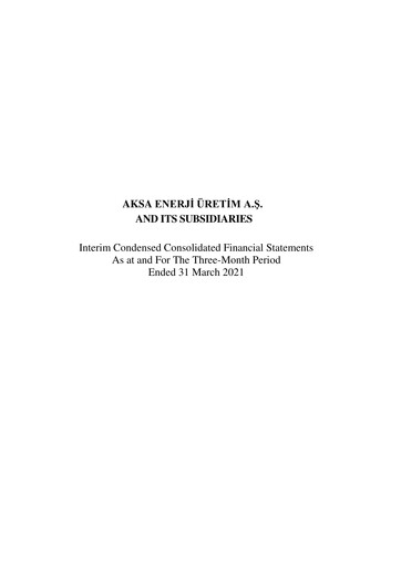 Thumbnail Aksa Energy Quarterly Report 2021-q1