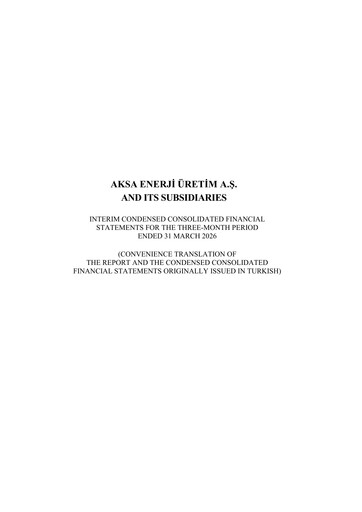 Thumbnail Aksa Energy Quarterly Report 2026-q1