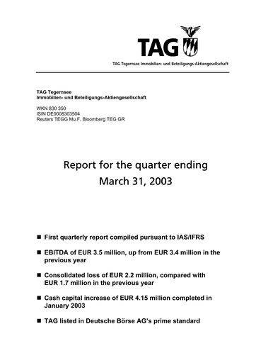 Thumbnail TAG Immobilien
 Quarterly Report 2003-q1