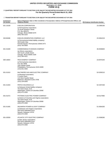 Thumbnail Exelon Corporation Quarterly Report 2020-q1
