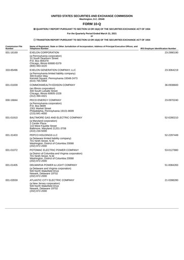 Thumbnail Exelon Corporation Quarterly Report 2021-q1